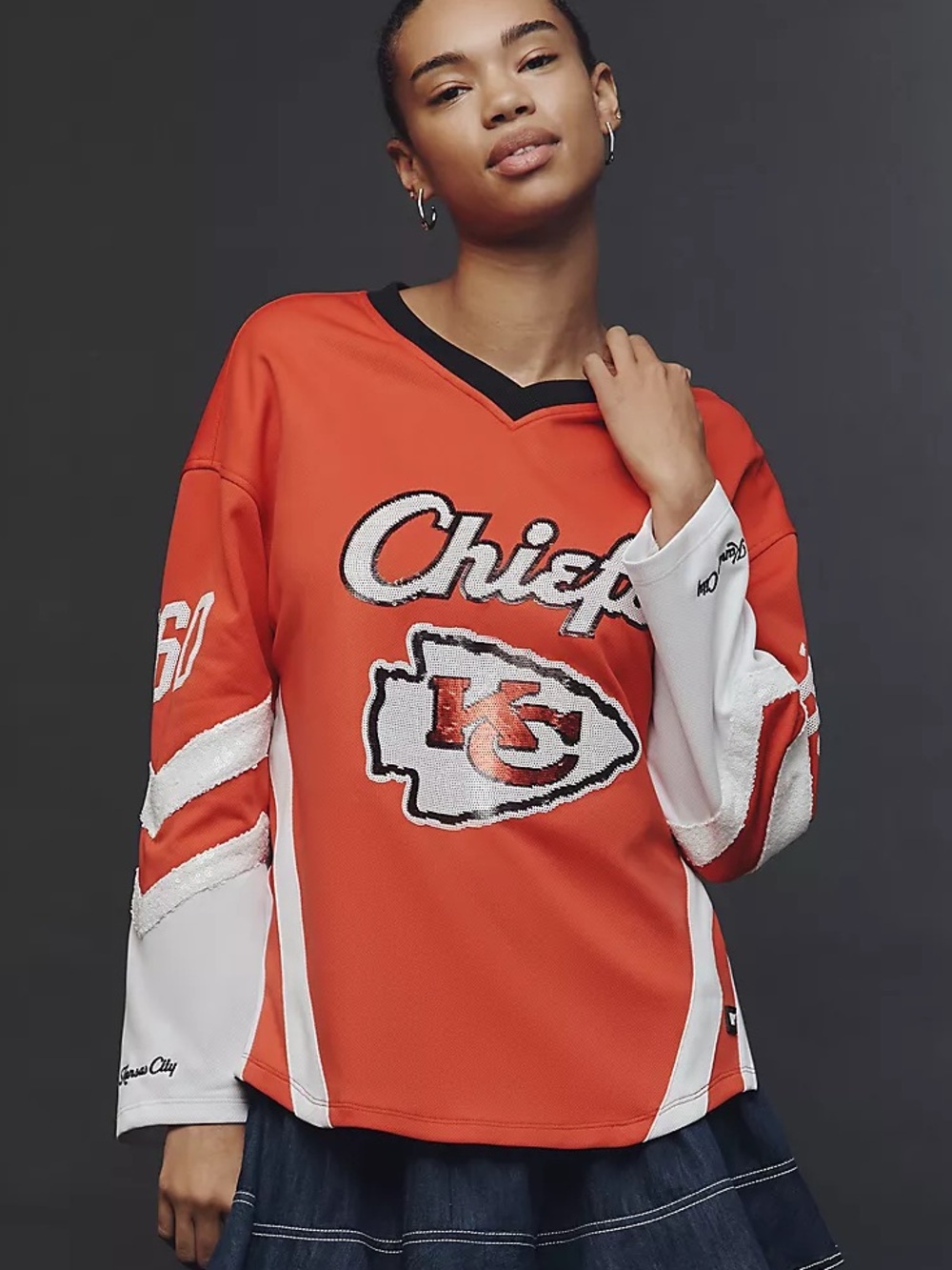 The Wild Collective x Anthropologie Kansas City Chiefs Long-Sleeve Sequin Jersey